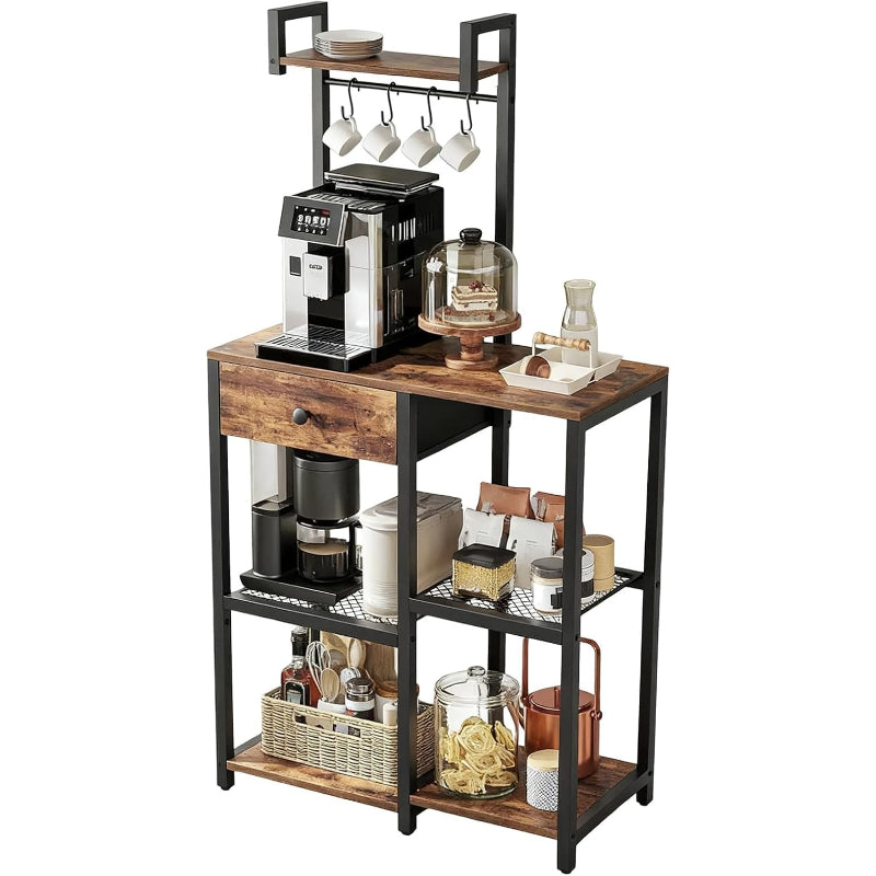 6‑Tier Bakers Rack with Drawer & Hooks