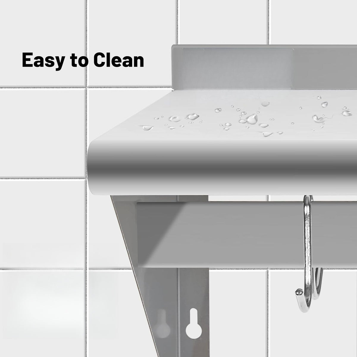 14"×48" Stainless Steel Wall Pot Rack with 6 Hooks