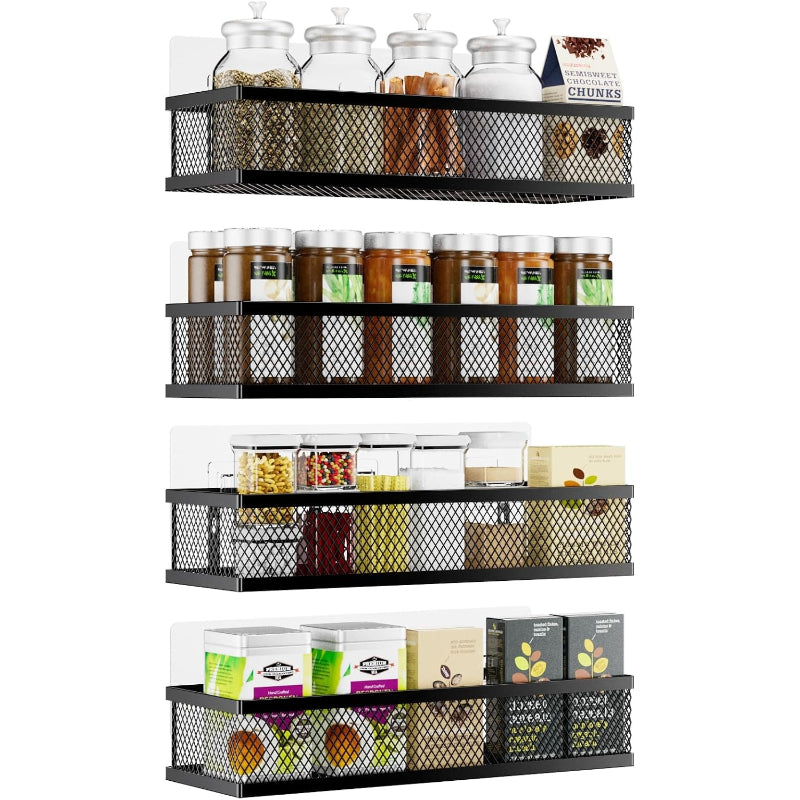 4‑Pack Wall‑Mounted Metal Spice Baskets