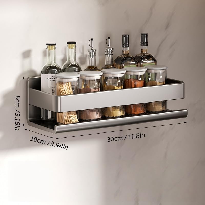 Dark‑Gray No‑Drill Carbon Steel Adhesive Spice Rack