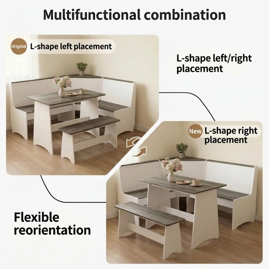 Gray‑White Farmhouse Storage Corner Breakfast Nook Set