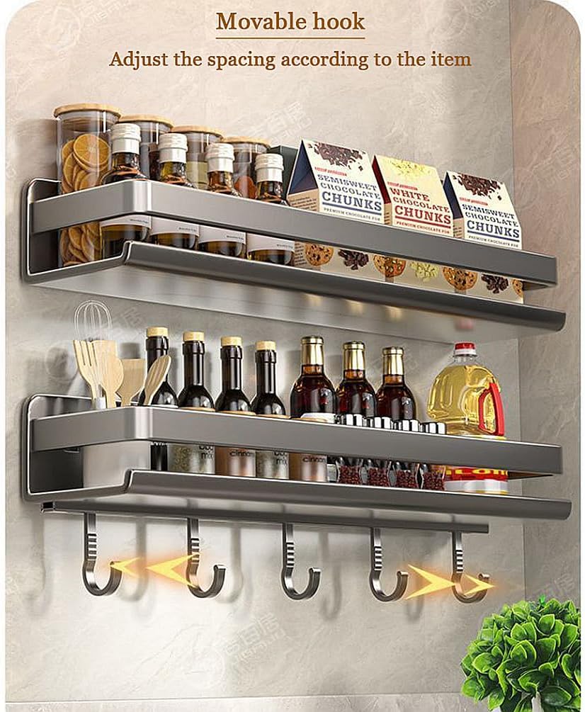 2‑Pack Wall‑Mount Carbon Steel Spice Organizer with Hooks
