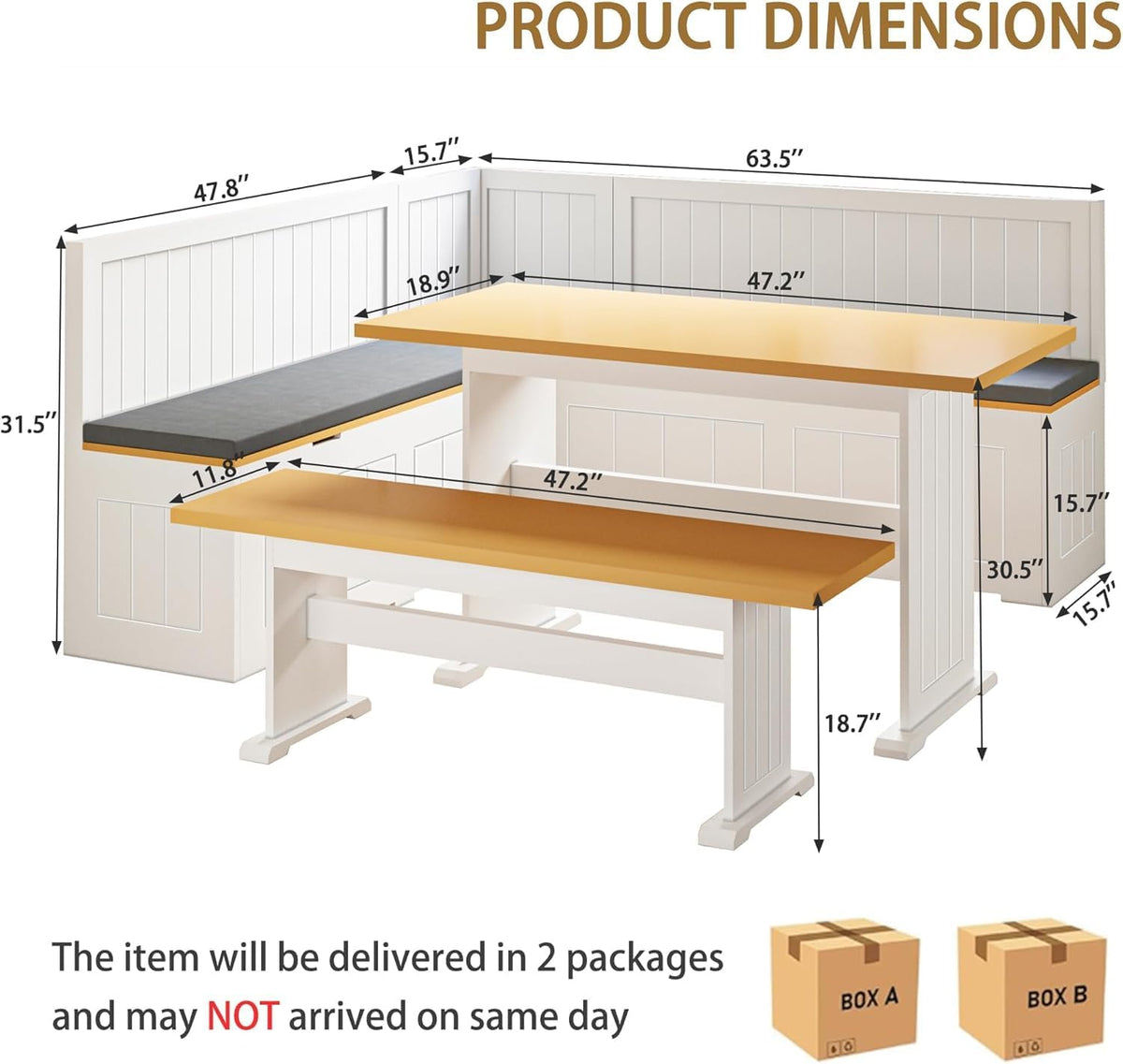 3‑Piece L‑Shaped Corner Breakfast Nook Dining Set