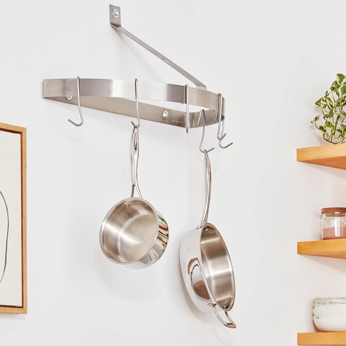 Half‑Circle Brushed Stainless Wall Pot Rack