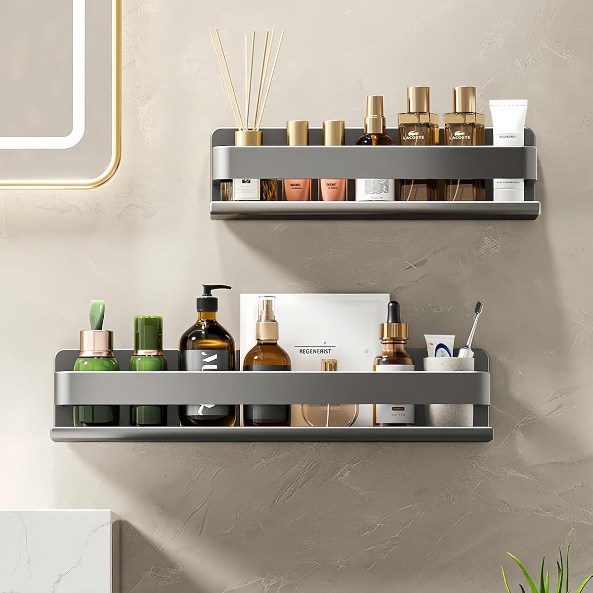 Dark‑Gray No‑Drill Carbon Steel Adhesive Spice Rack