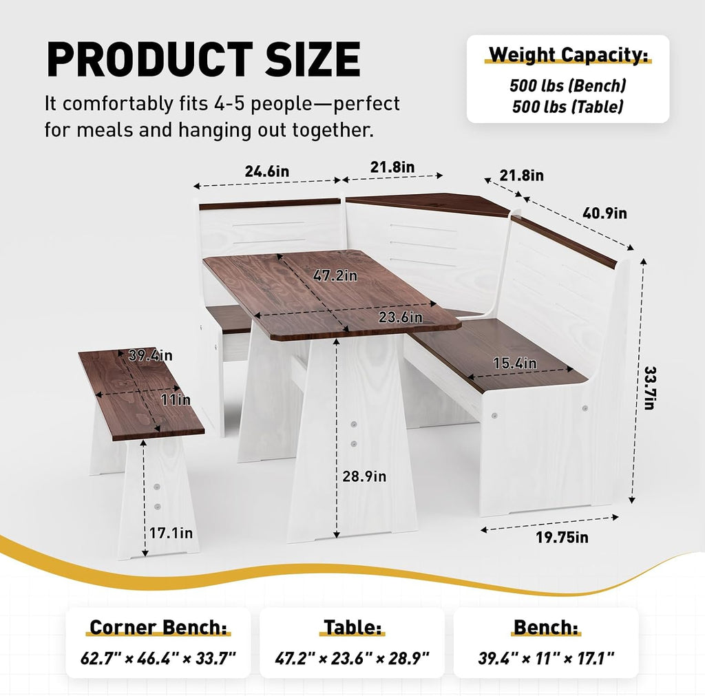 Corner Breakfast Nook Dining Set 4‑6 People