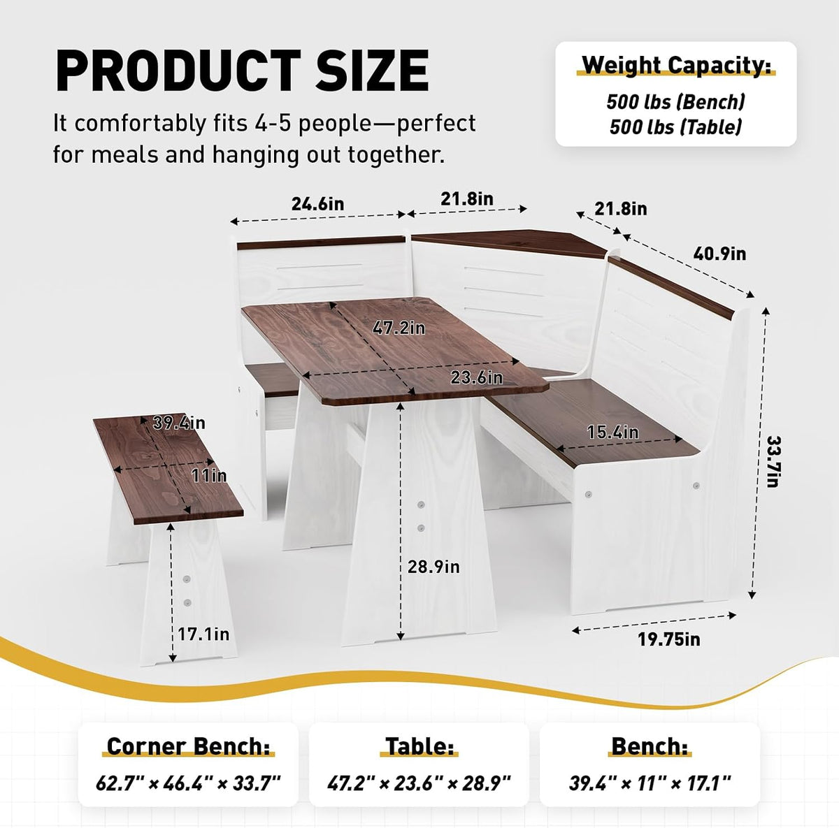 Corner Breakfast Nook Dining Set 4‑6 People