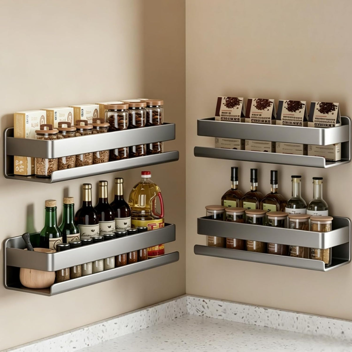 Dark‑Gray No‑Drill Carbon Steel Adhesive Spice Rack