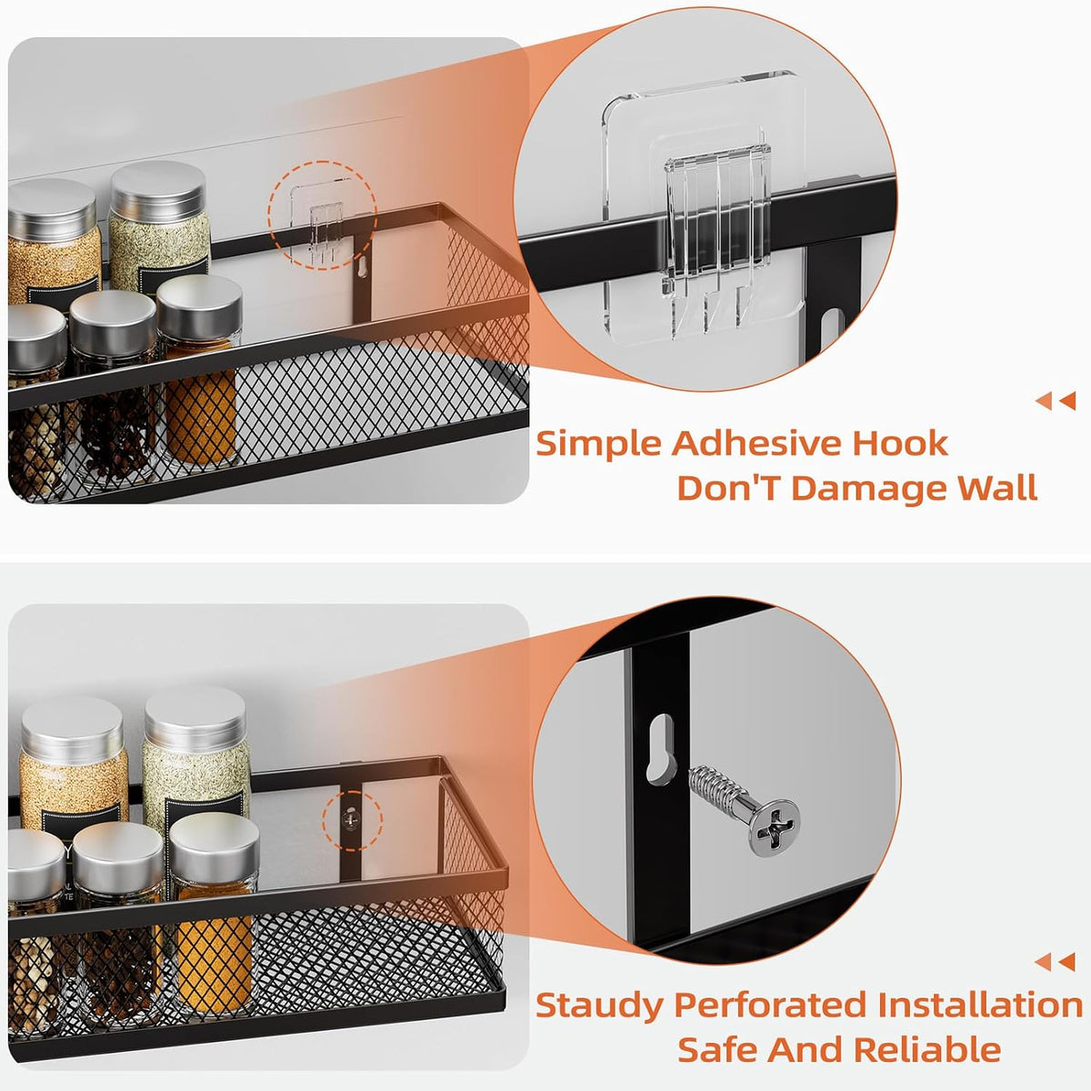 4‑Pack Wall‑Mounted Metal Spice Baskets
