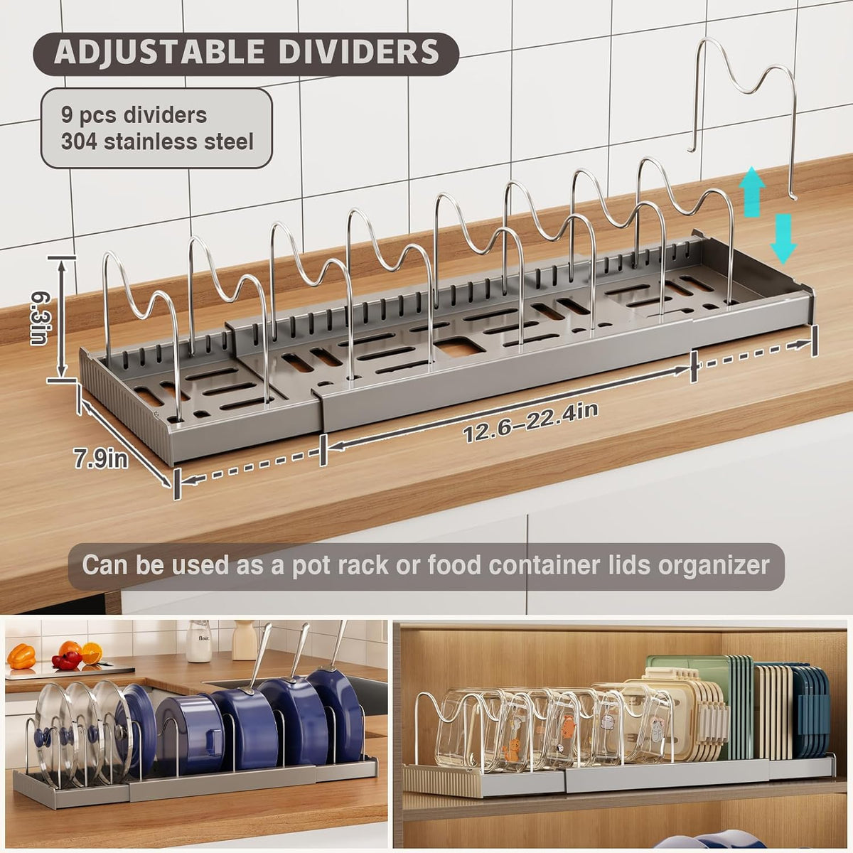 2‑Pack Gray Expandable Lid & Pot Organizer