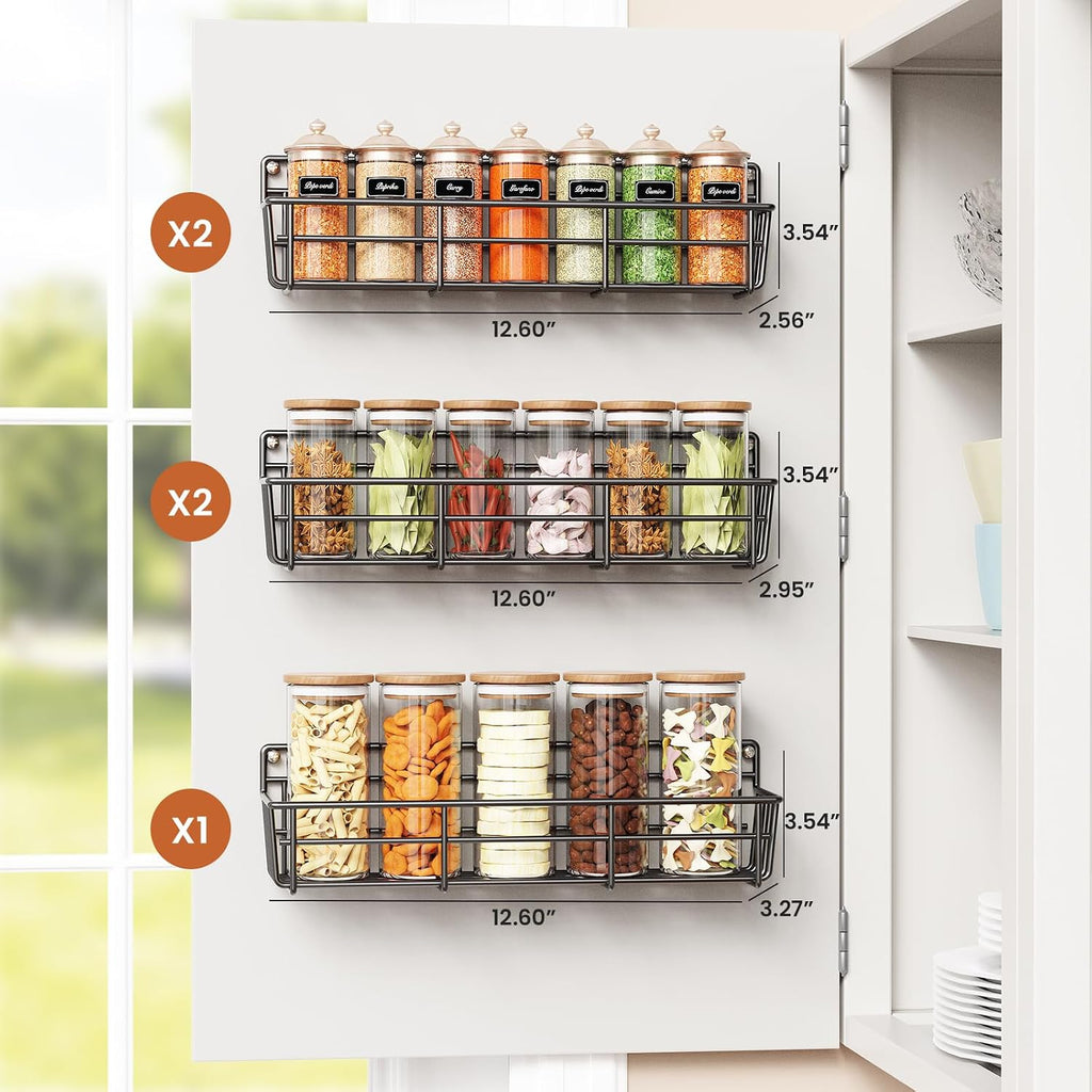 5‑Pack Black Wall‑Mounted Spice Baskets