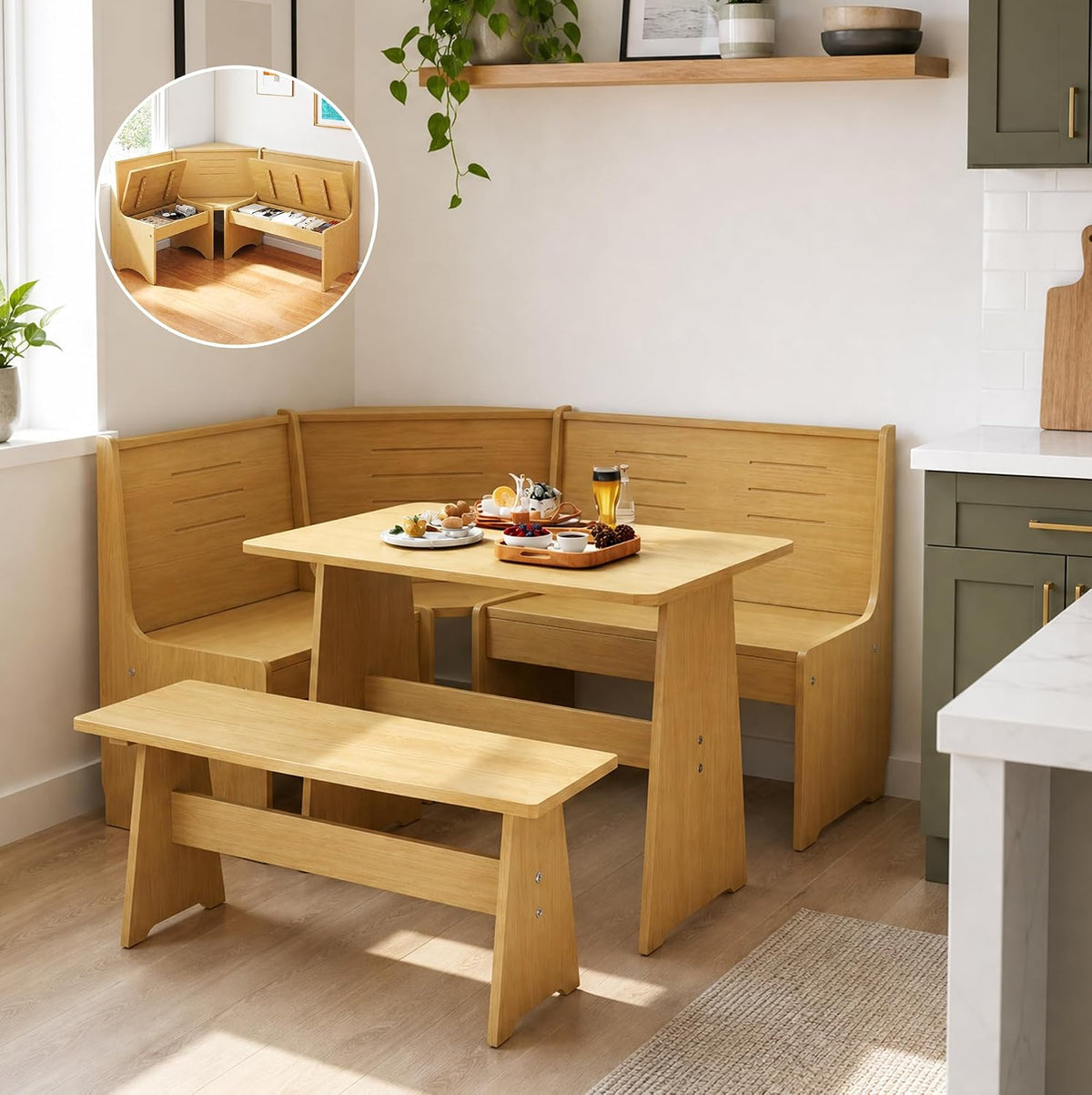 Natural Solid Wood Corner Breakfast Nook