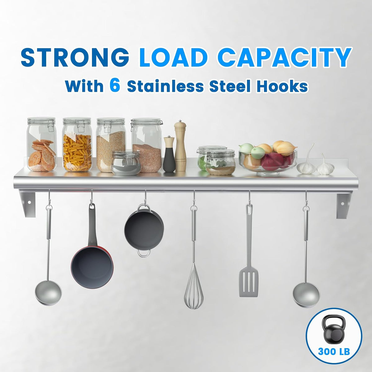 14"×36" Stainless Steel Pot Rack with 6 Hooks