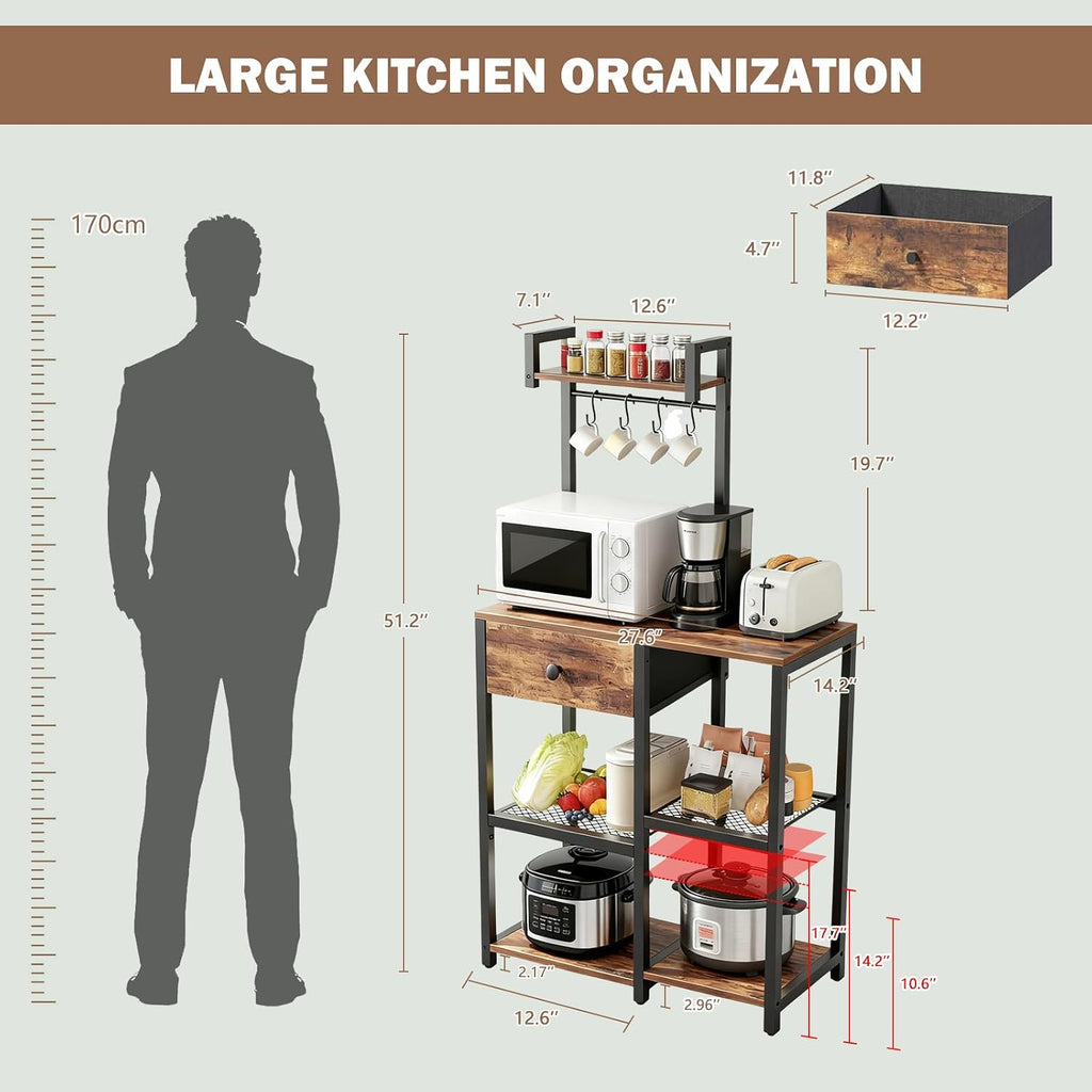 6‑Tier Bakers Rack with Drawer & Hooks