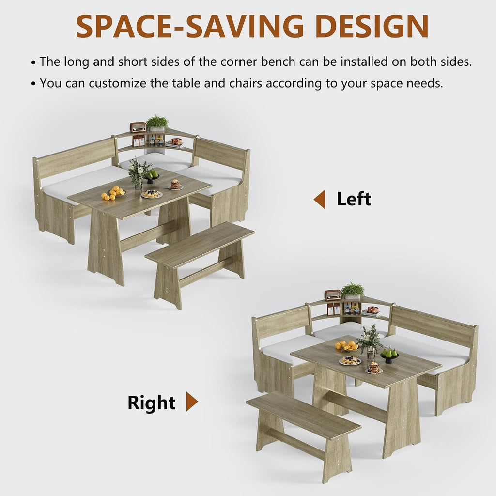 Corner Breakfast Nook Dining Set with Cushioned Bench