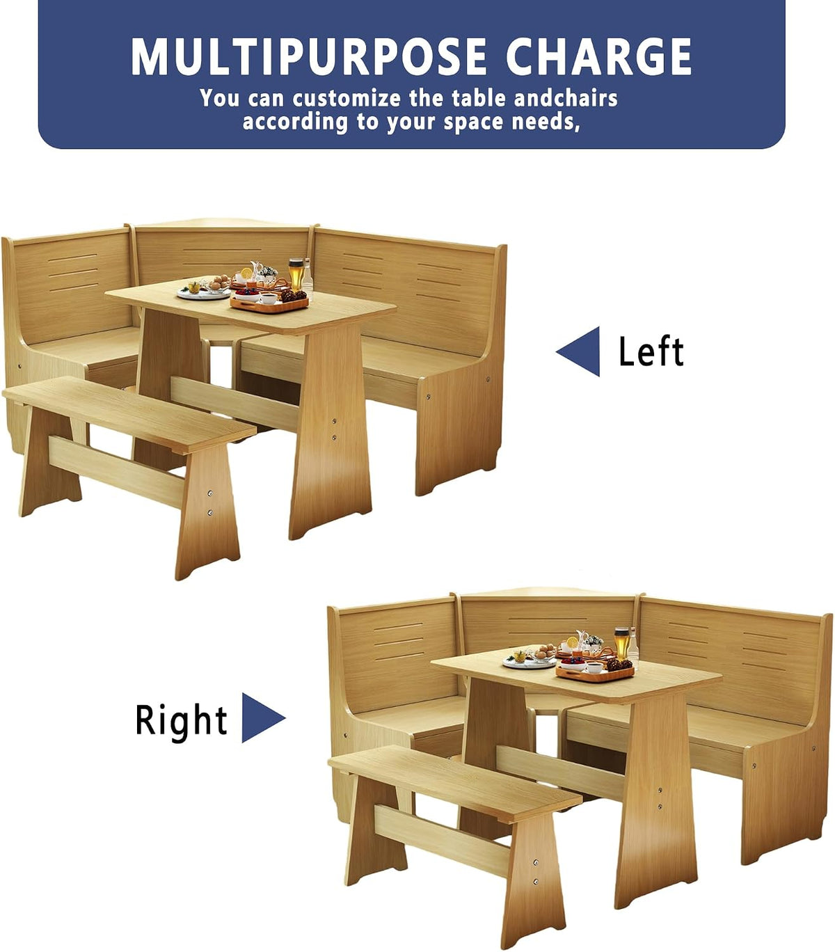Natural Solid Wood Corner Breakfast Nook
