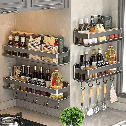 2‑Pack Wall‑Mount Carbon Steel Spice Organizer with Hooks