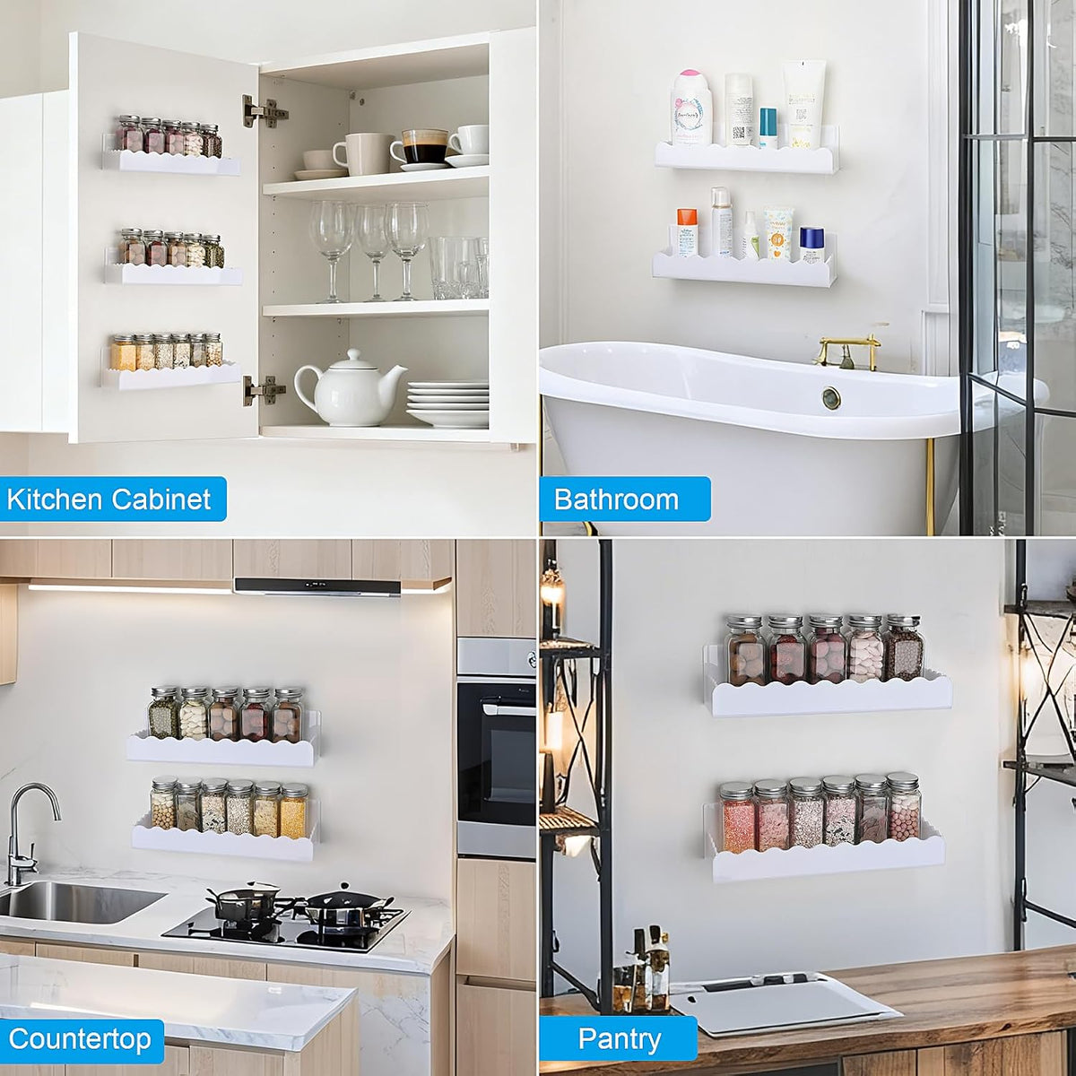 4‑Pack White 10‑Inch Wall‑Mounted Spice Rack
