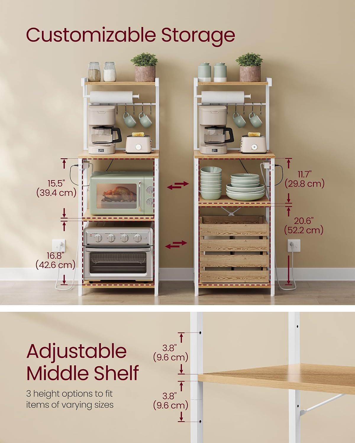4‑Tier Power Outlet Bakers Rack