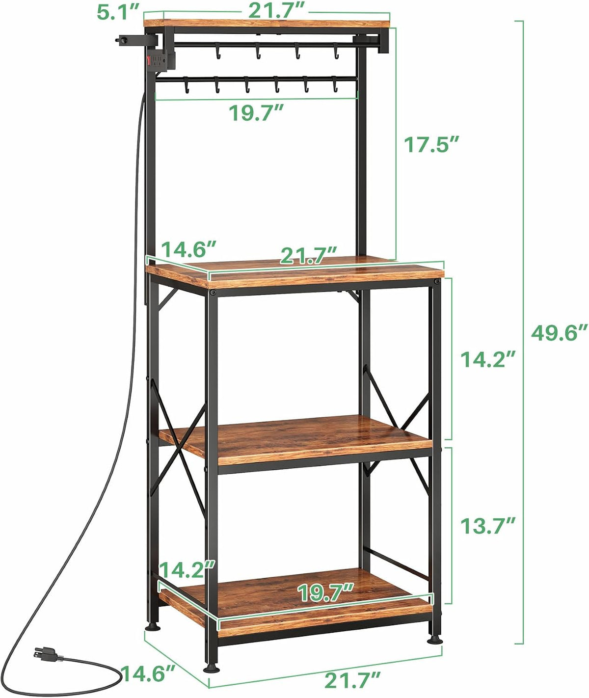 Rustic Brown Bakers Rack with Power Outlet