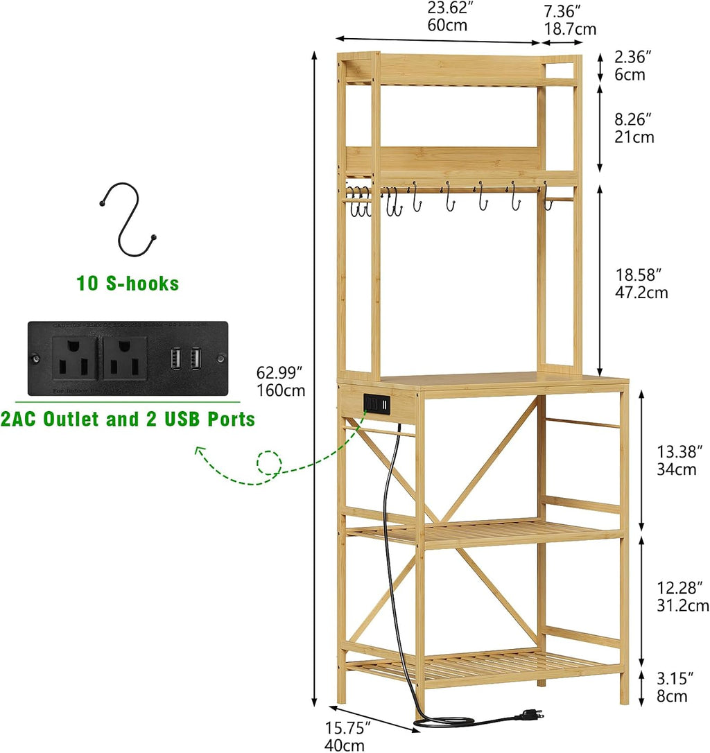 5‑Tier Natural Bamboo Bakers Rack