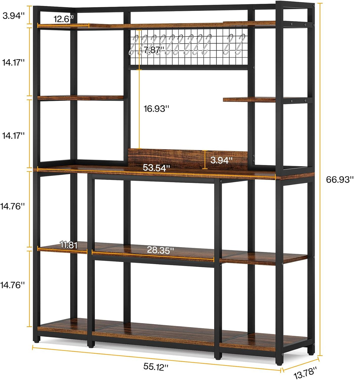 5‑Tier Rustic Brown Bakers Rack