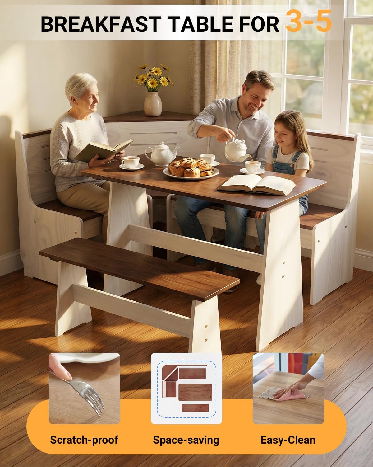 Corner Breakfast Nook Set 3‑5 People