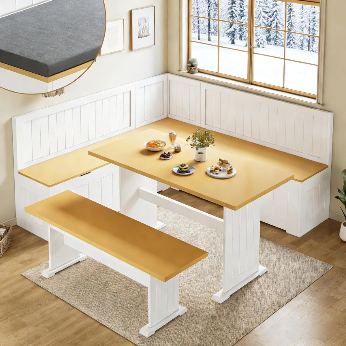 3‑Piece L‑Shaped Corner Breakfast Nook Dining Set