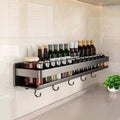 Dark‑Gray No‑Drill Carbon Steel Spice Rack with Hooks