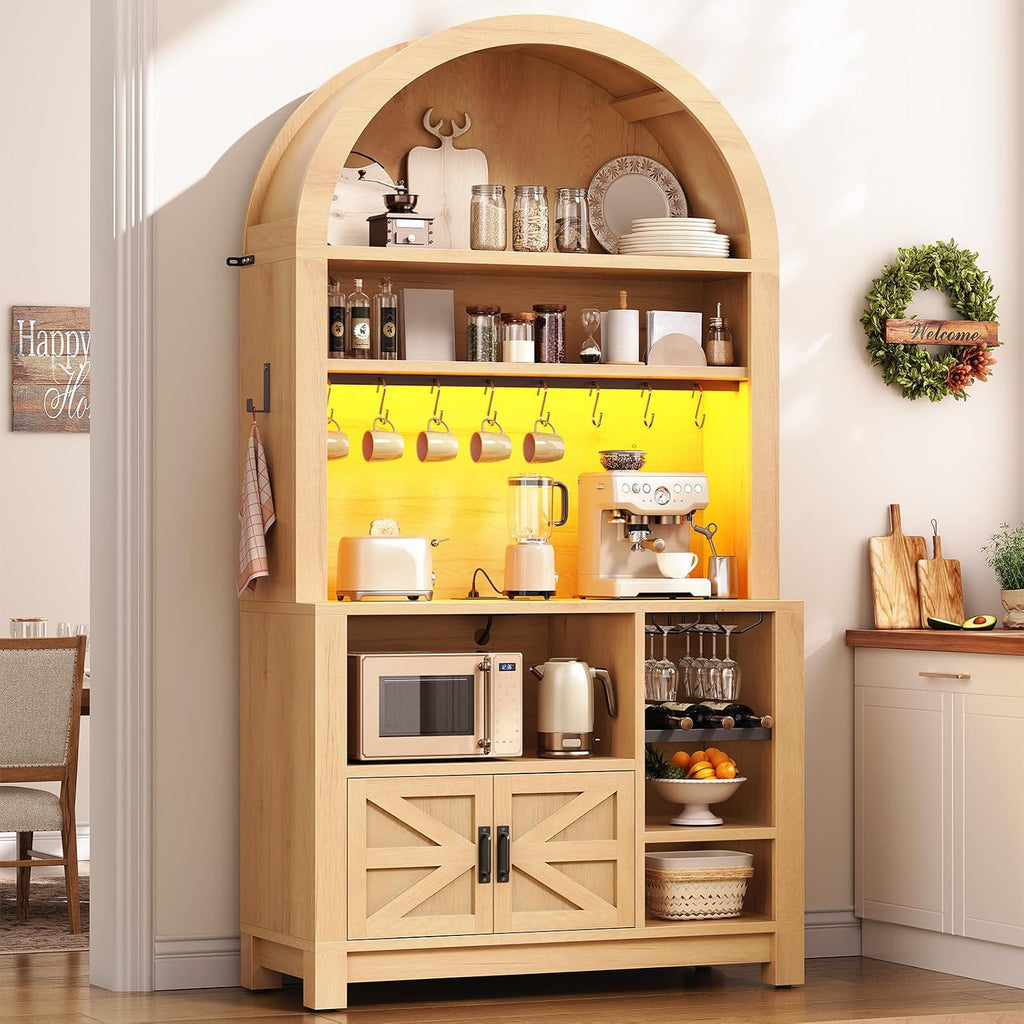 73" Natural Arched Bakers Rack with Power Outlet & LED