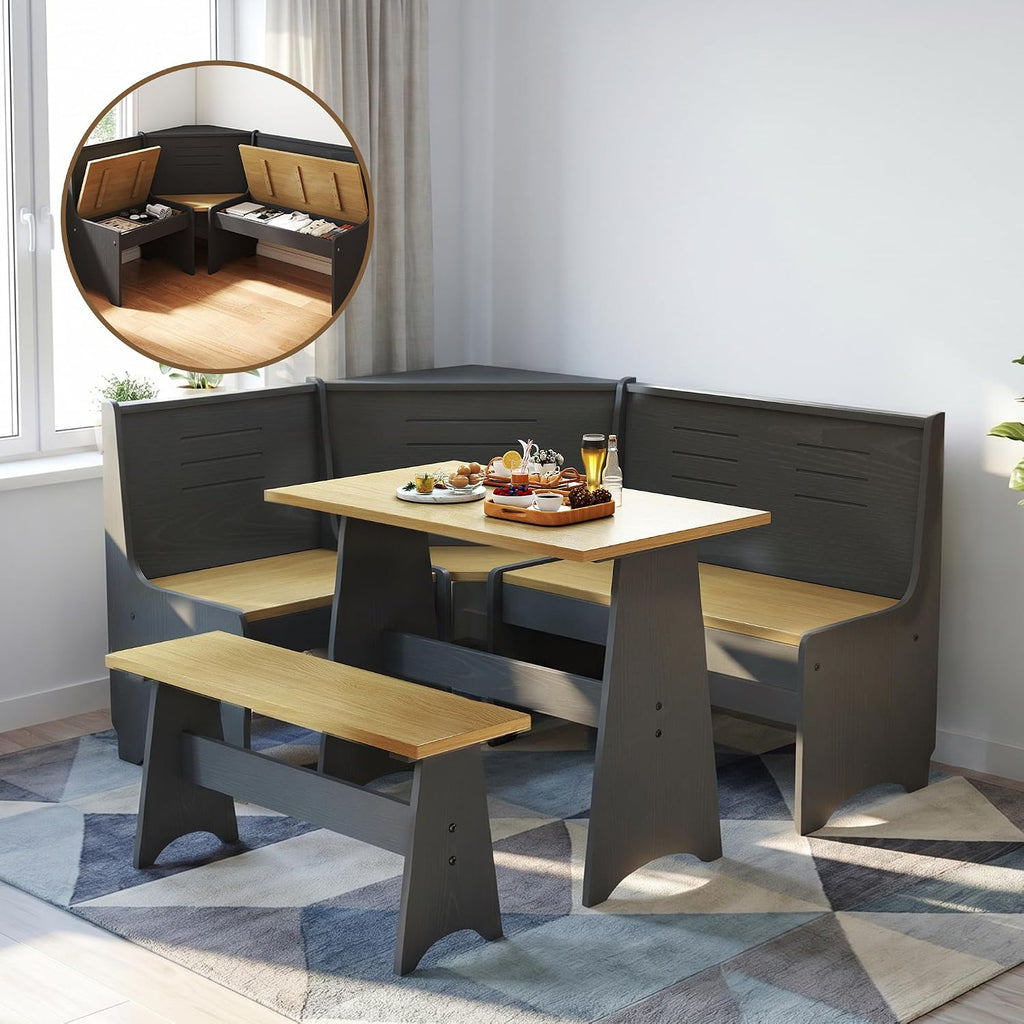 Black Solid Wood Corner Breakfast Nook