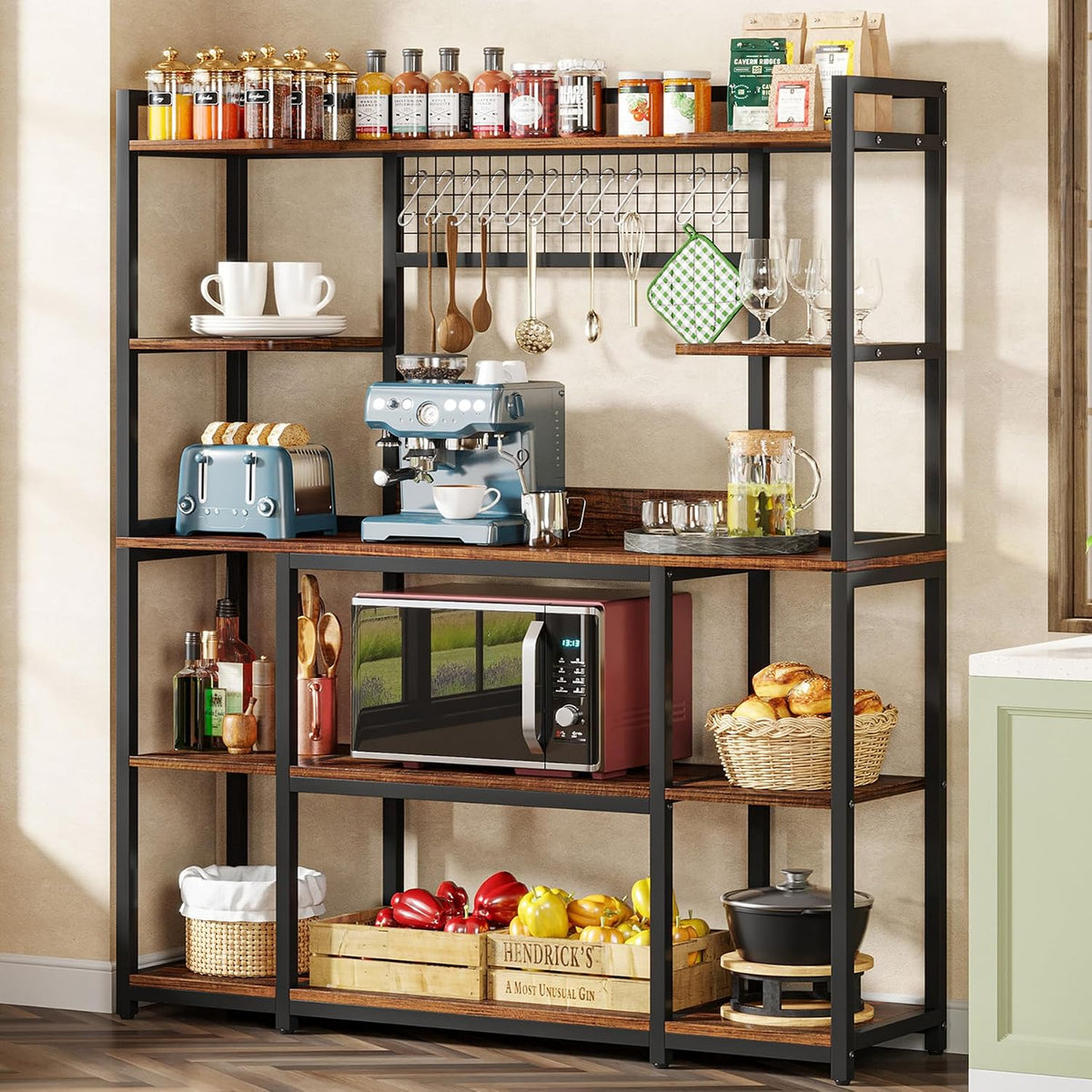 5‑Tier Rustic Brown Bakers Rack