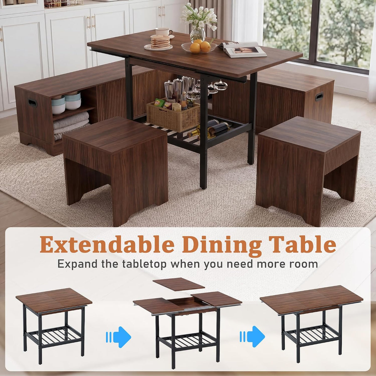 6‑Piece Extendable Breakfast Nook Dining Set