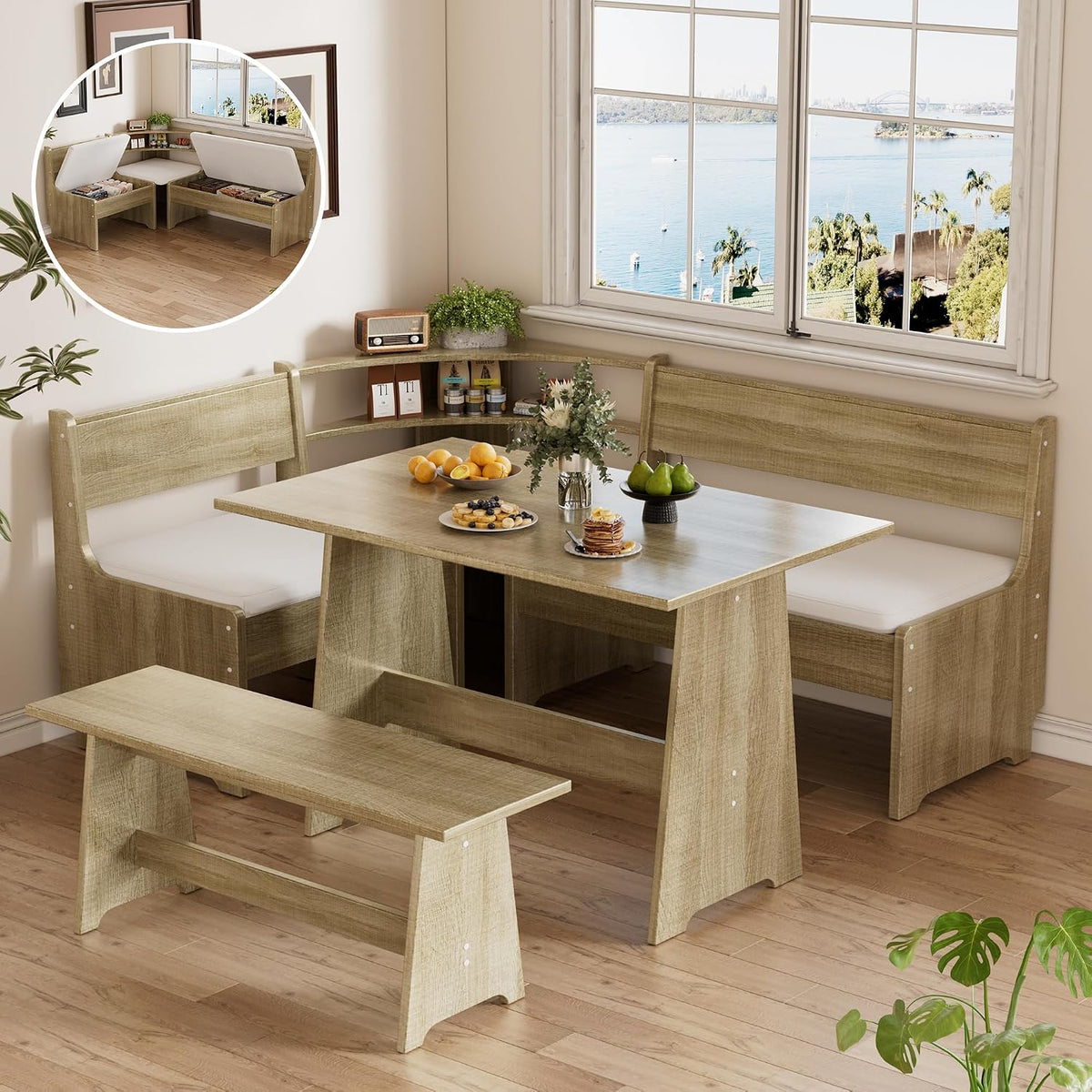 Corner Breakfast Nook Dining Set with Cushioned Bench