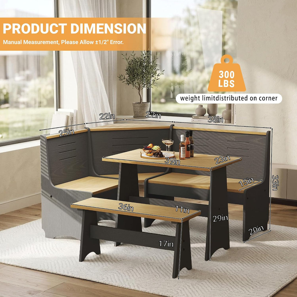 Black Solid Wood Corner Breakfast Nook