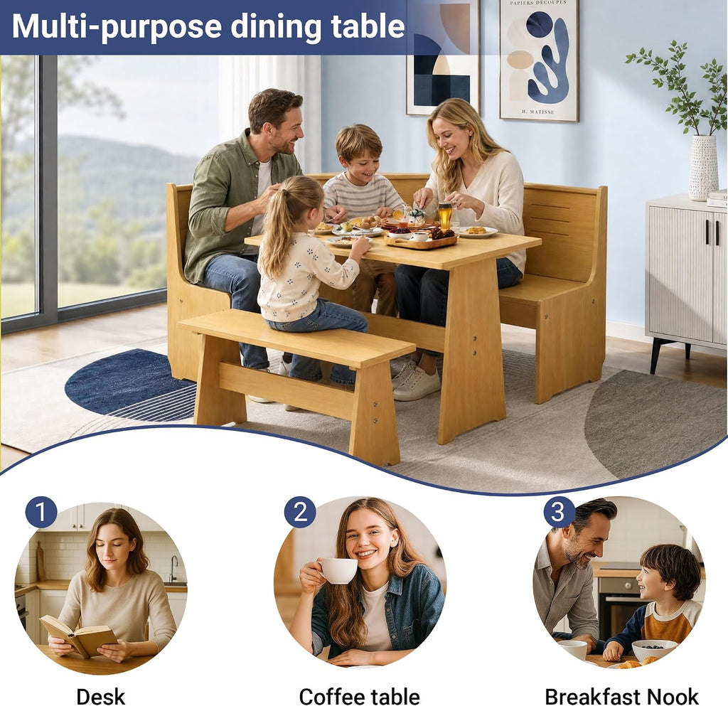 Natural Solid Wood Corner Breakfast Nook