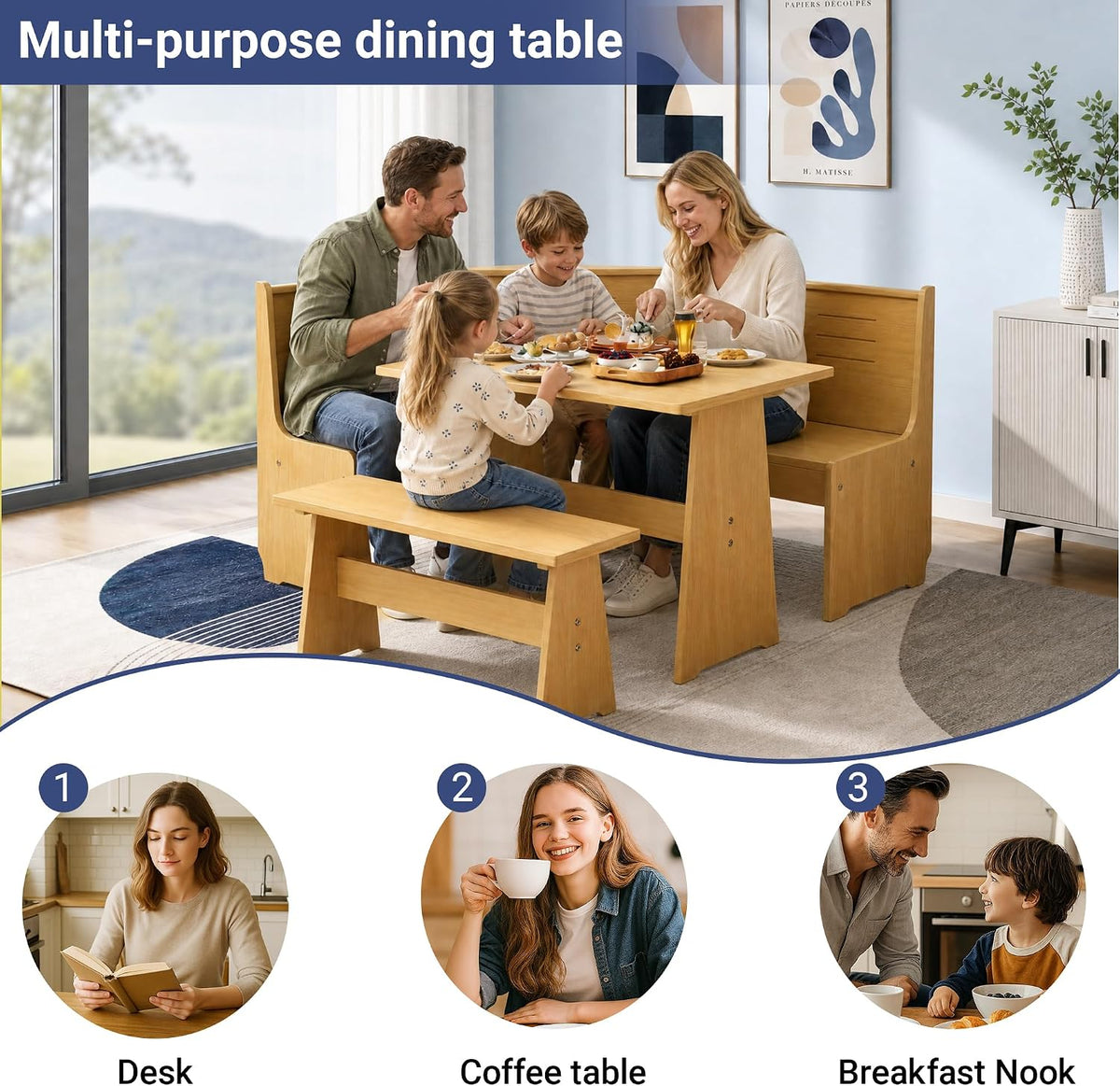Natural Solid Wood Corner Breakfast Nook