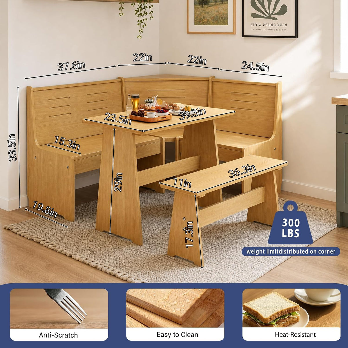 Natural Solid Wood Corner Breakfast Nook