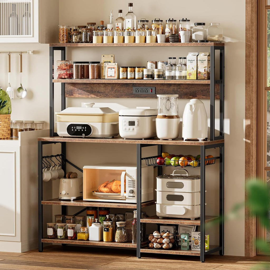 Bakers Rack with Power Outlet & Basket