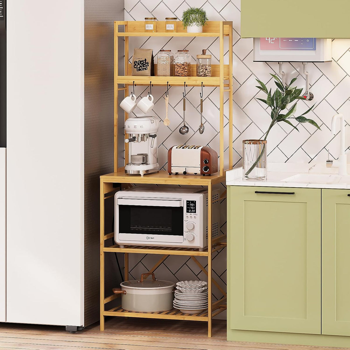5‑Tier Natural Bamboo Bakers Rack