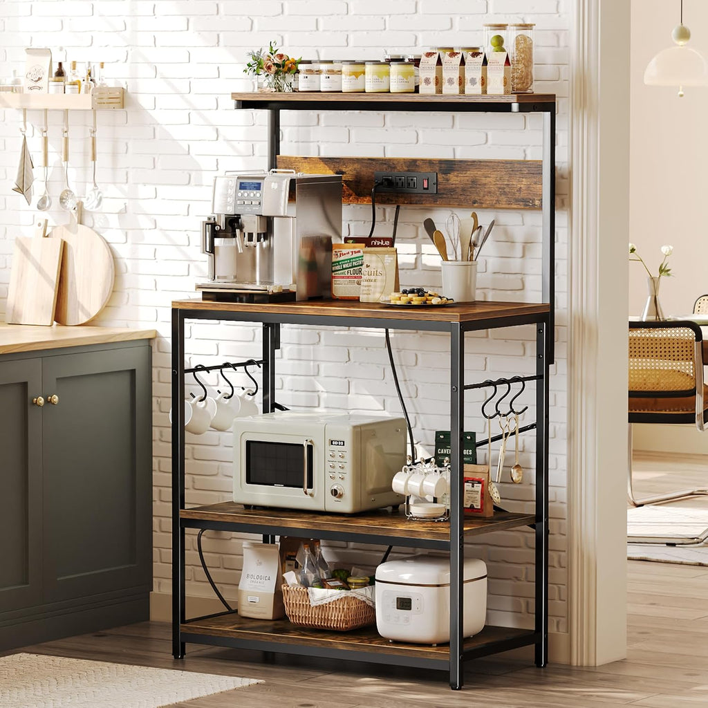 Bakers Rack with Power Outlets, Rustic Brown
