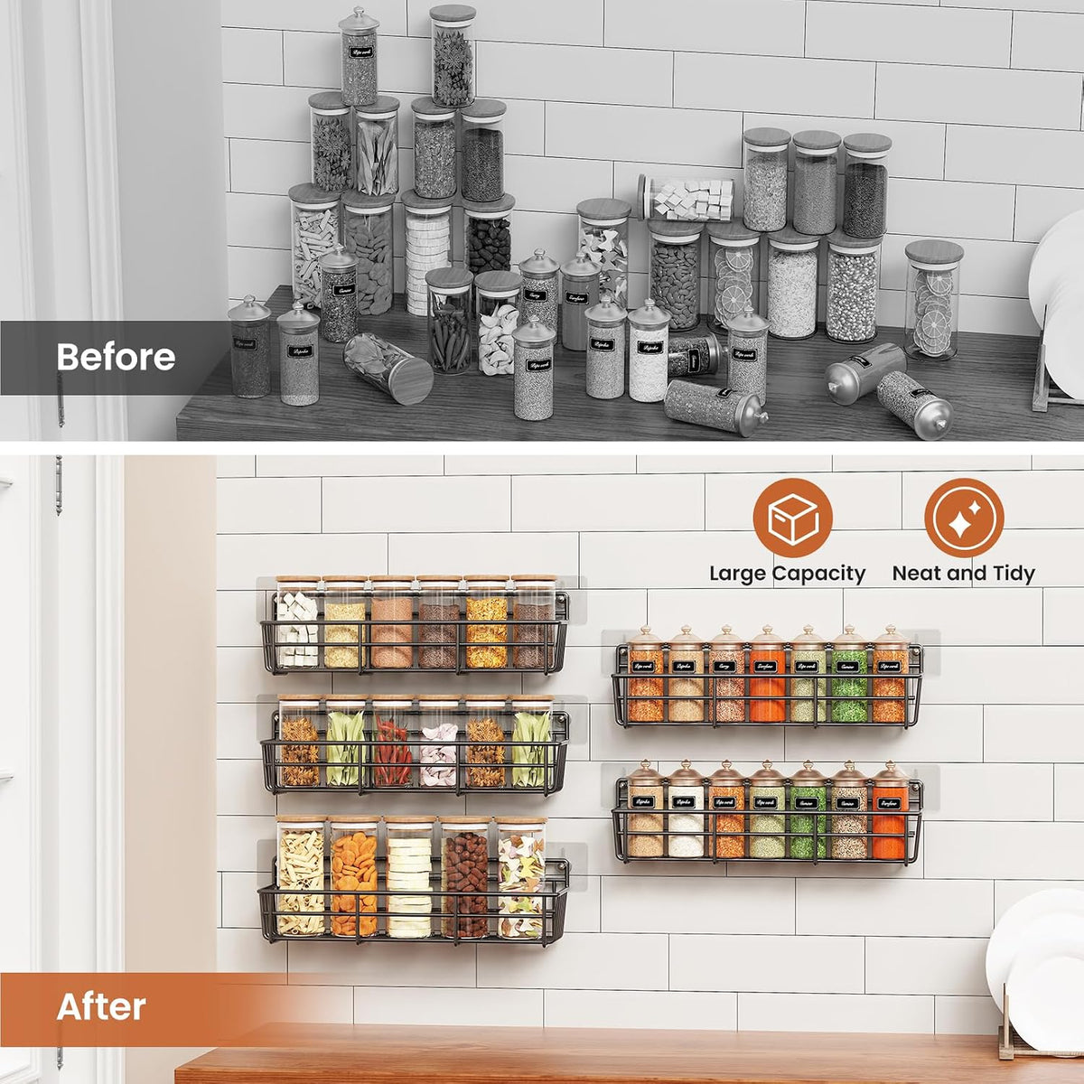 5‑Pack Black Wall‑Mounted Spice Baskets