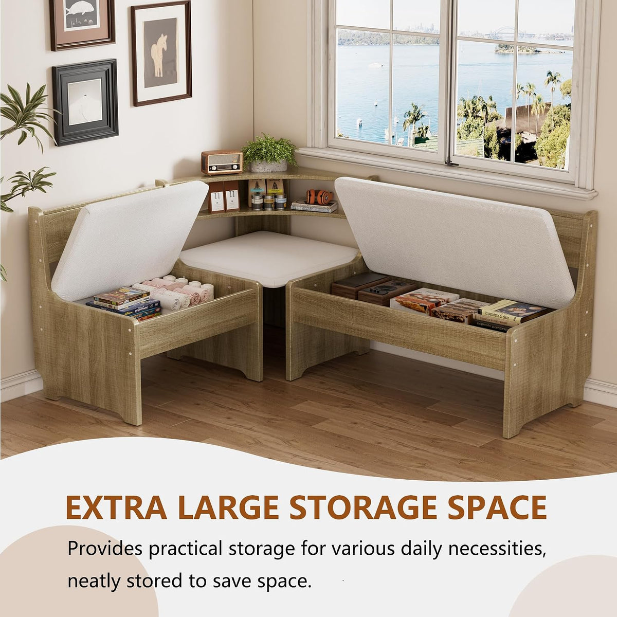 Corner Breakfast Nook Dining Set with Cushioned Bench