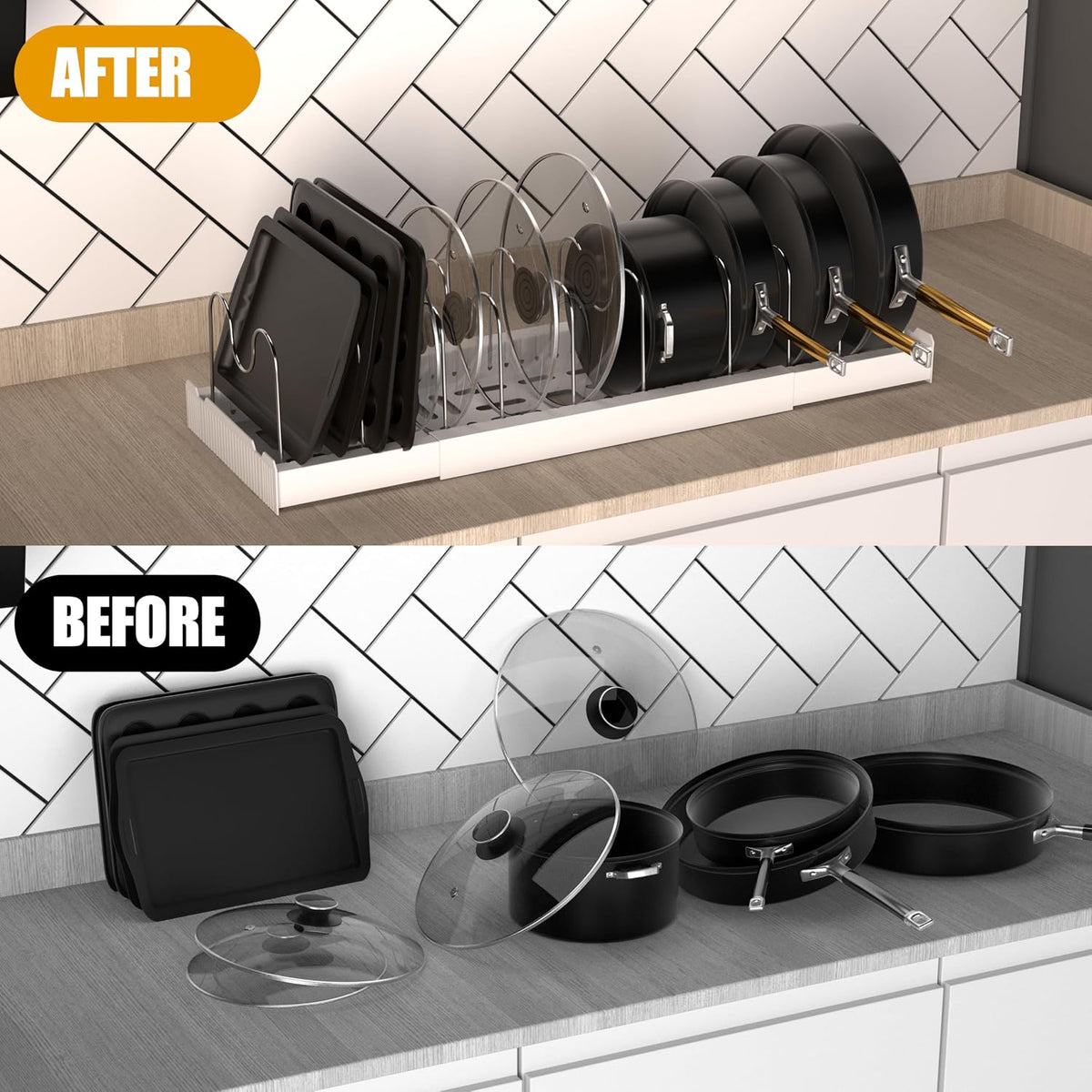 2‑Pack Expandable Cabinet Pot & Lid Organizer