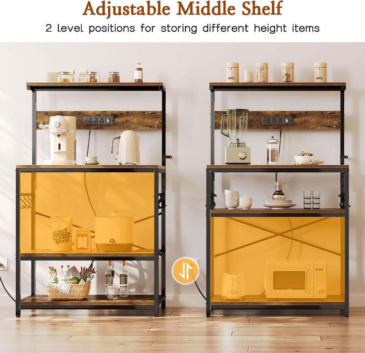 Bakers Rack with Power Outlets, Rustic Brown