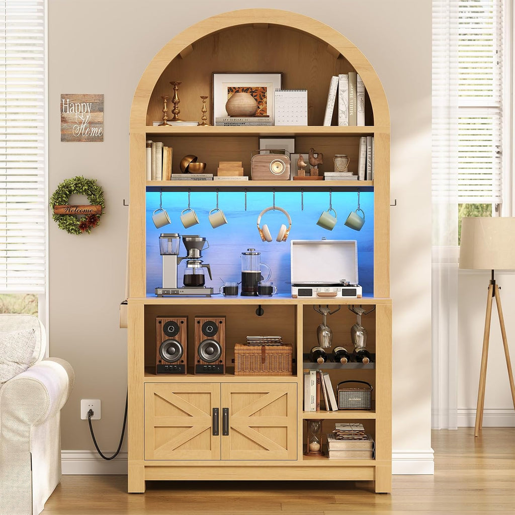 73" Natural Arched Bakers Rack with Power Outlet & LED