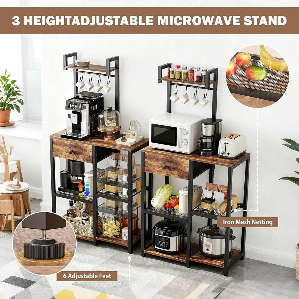 6‑Tier Bakers Rack with Drawer & Hooks