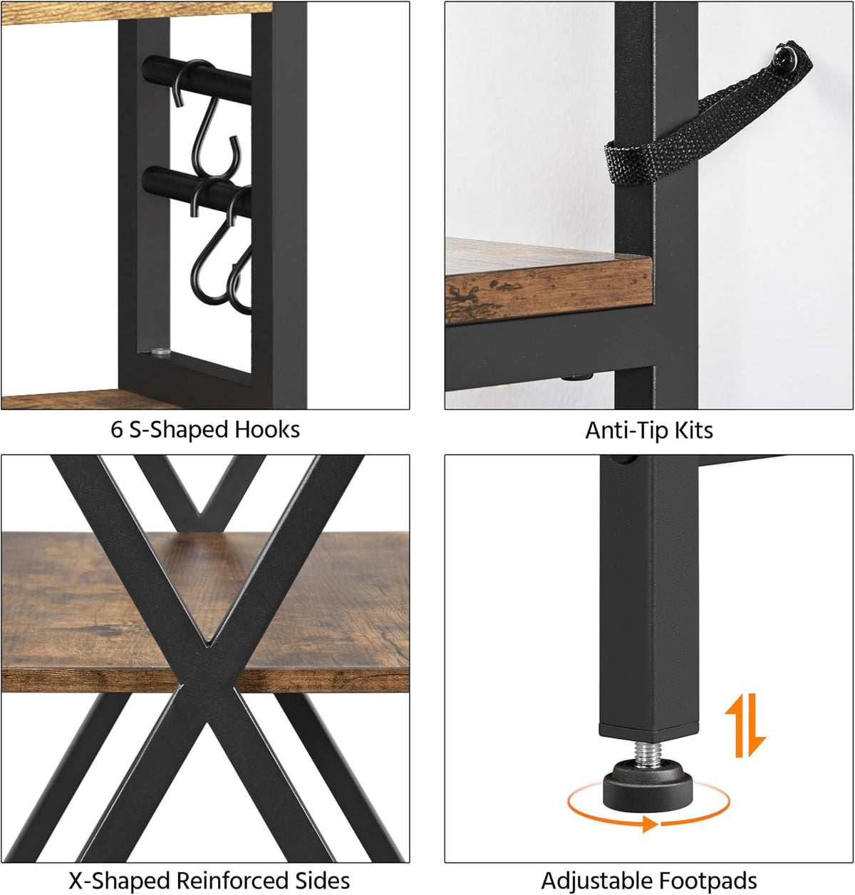 6‑Tier Rustic Brown Bakers Rack