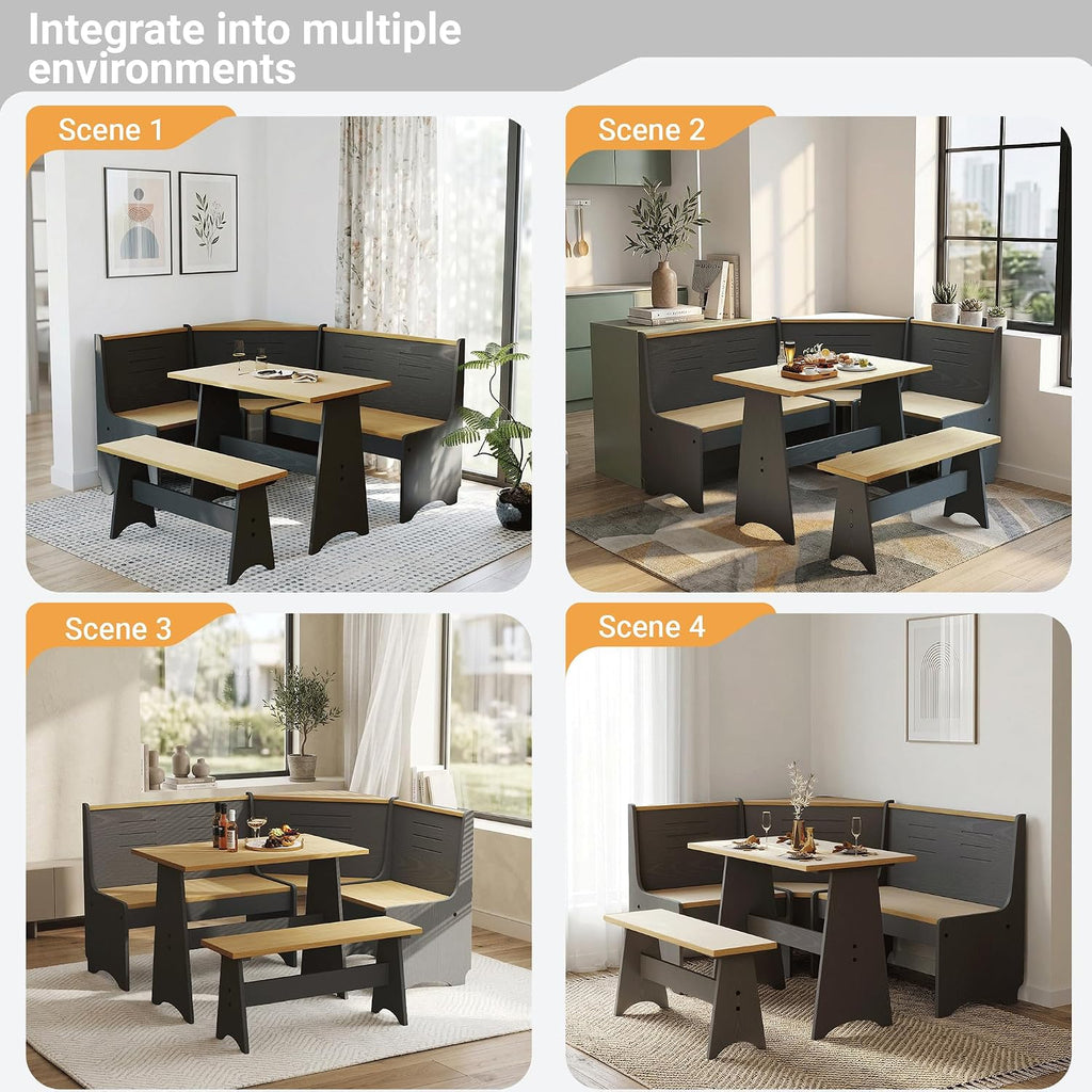 Black Solid Wood Corner Breakfast Nook