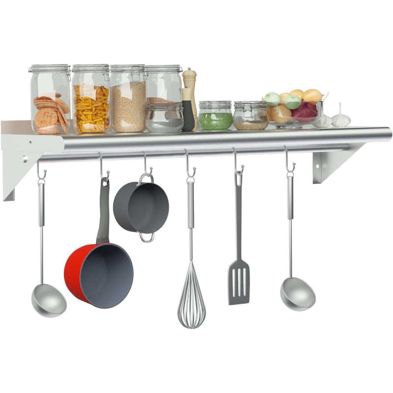 14"×36" Stainless Steel Pot Rack with 6 Hooks